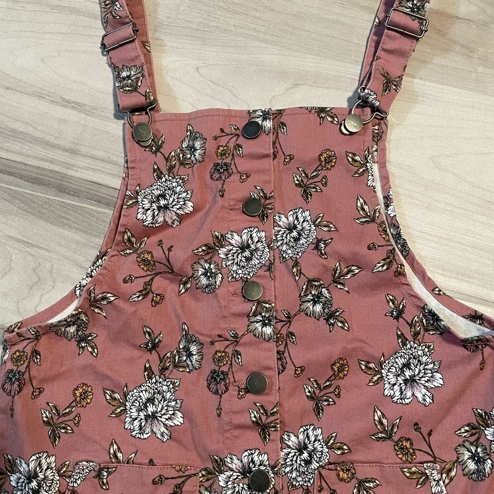 Juniors' SO Pinafore Pink Floral Jumper/Dress- Size Medium - Picture 4 of 14